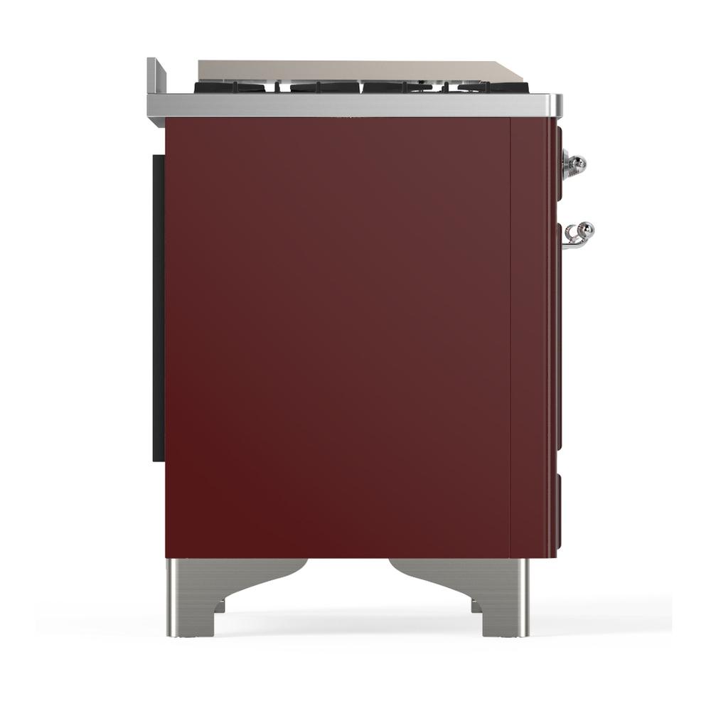 Ilve UM48FNR3BUCLP Ilve Um48Fnr3Buclp Majestic Iii 48 Inch Dual Fuel Range With 8 Burners And Griddle, Dual Function Burner Up To 25,000 Btu (Liquid Propane, Triple Glass Door, Burgundy, Chrome)