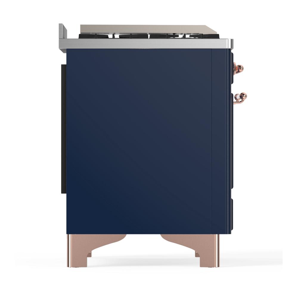 Ilve UM48FQNR3MBP Ilve Um48Fqnr3Mbp Majestic Iii 48 Inch Dual Fuel Range With 8 Burners And Griddle, Dual Function Burner Up To 25,000 Btu (Natural Gas, Solid Door, Midnight Blue, Copper)