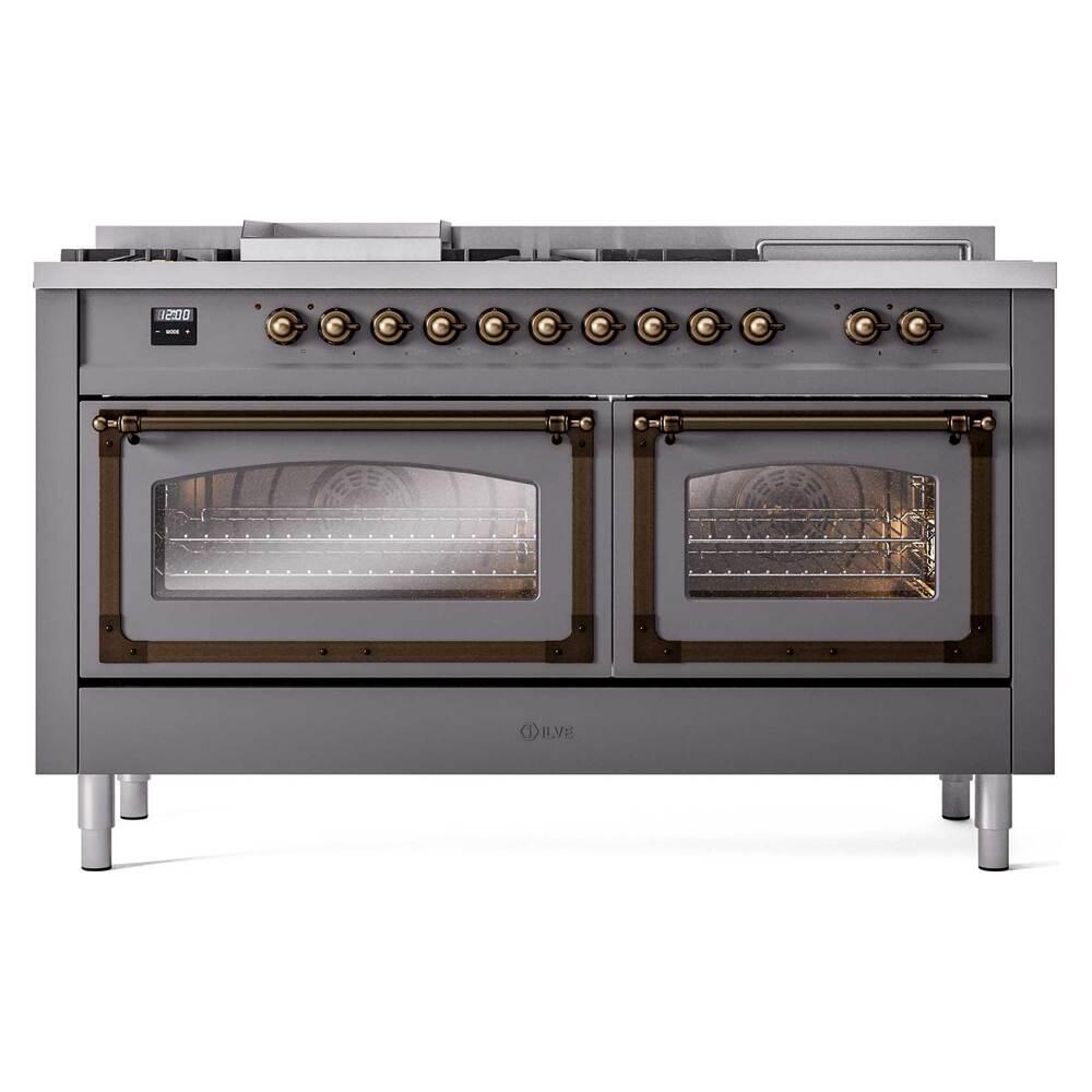 Ilve UN60FSNMPMGB Ilve Un60Fsnmpmgb Nostalgie Ii Noblesse 60" Dual Fuel Range (7 Sealed Burners + Griddle + French Top, Natural Gas, Triple Glass Door, Graphite Matte, Burnished)