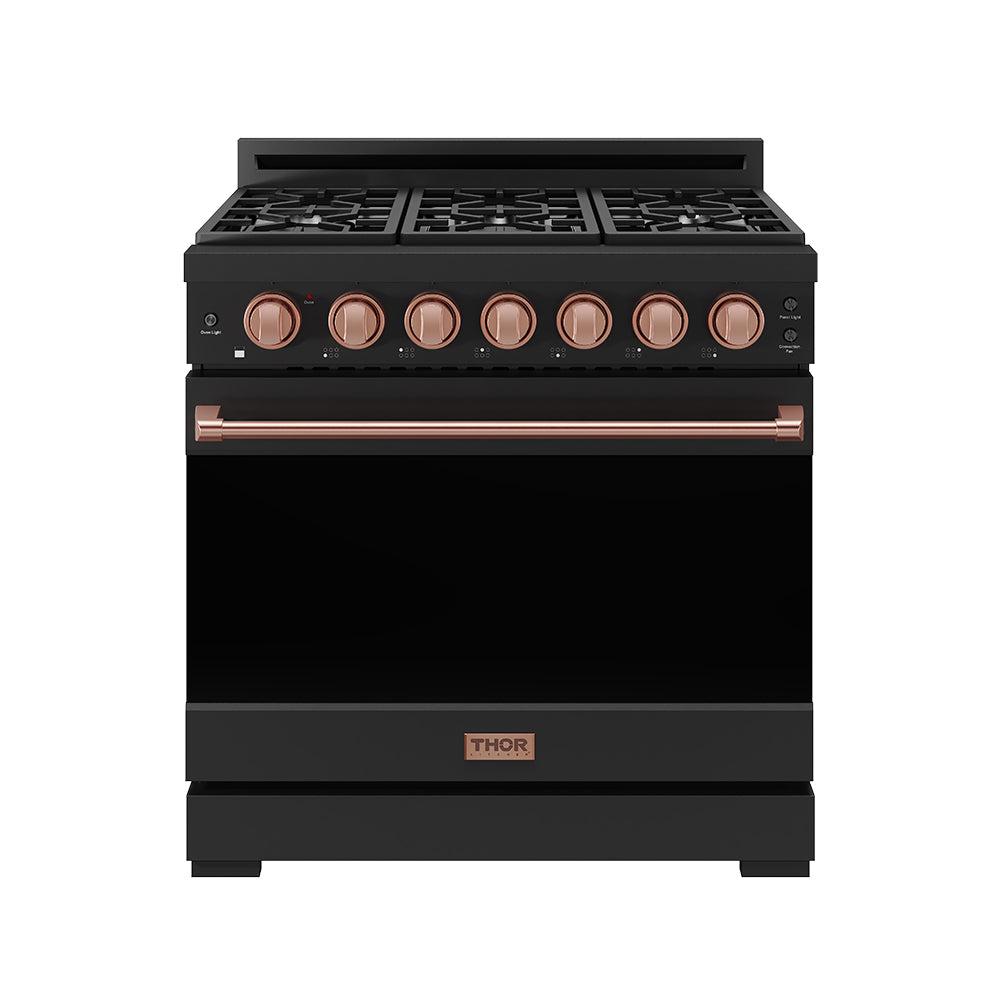 Thor Kitchen RSG36PBLPRSG 36 Inch Professional Liquid Propane Range With Precision Knob In Black And Rose Gold Gordon Ramsay Series