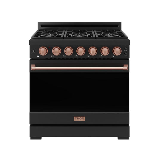 Thor Kitchen RSG36PBRSG 36 Inch Professional Gas Range With Precision Knob In Black And Rose Gold Gordon Ramsay Series