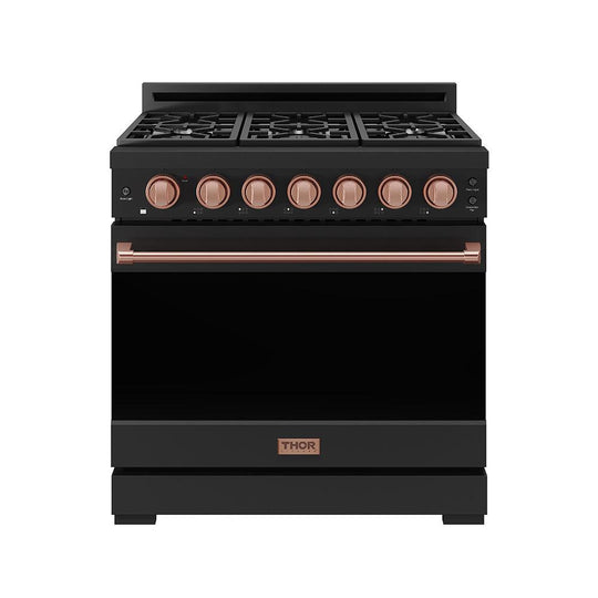 Thor Kitchen RSG36PBRSG 36 Inch Professional Gas Range With Precision Knob In Black And Rose Gold Gordon Ramsay Series