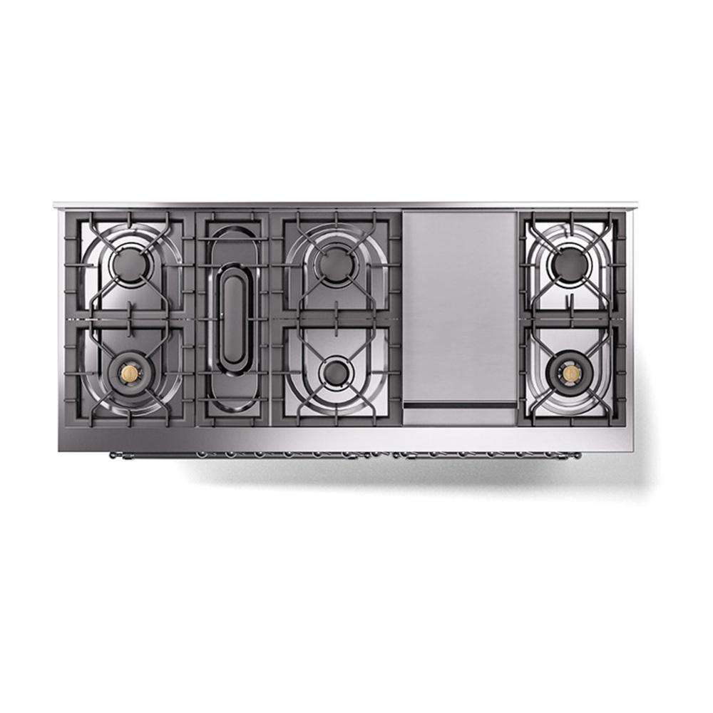 Ilve UN60FQNMPSSCLP Ilve Un60Fqnmpssclp Nostalgie Ii Noblesse 60" Dual Fuel Range (9 Sealed Burners + Griddle, Liquid Propane, Solid Door, Stainless Steel, Chrome)