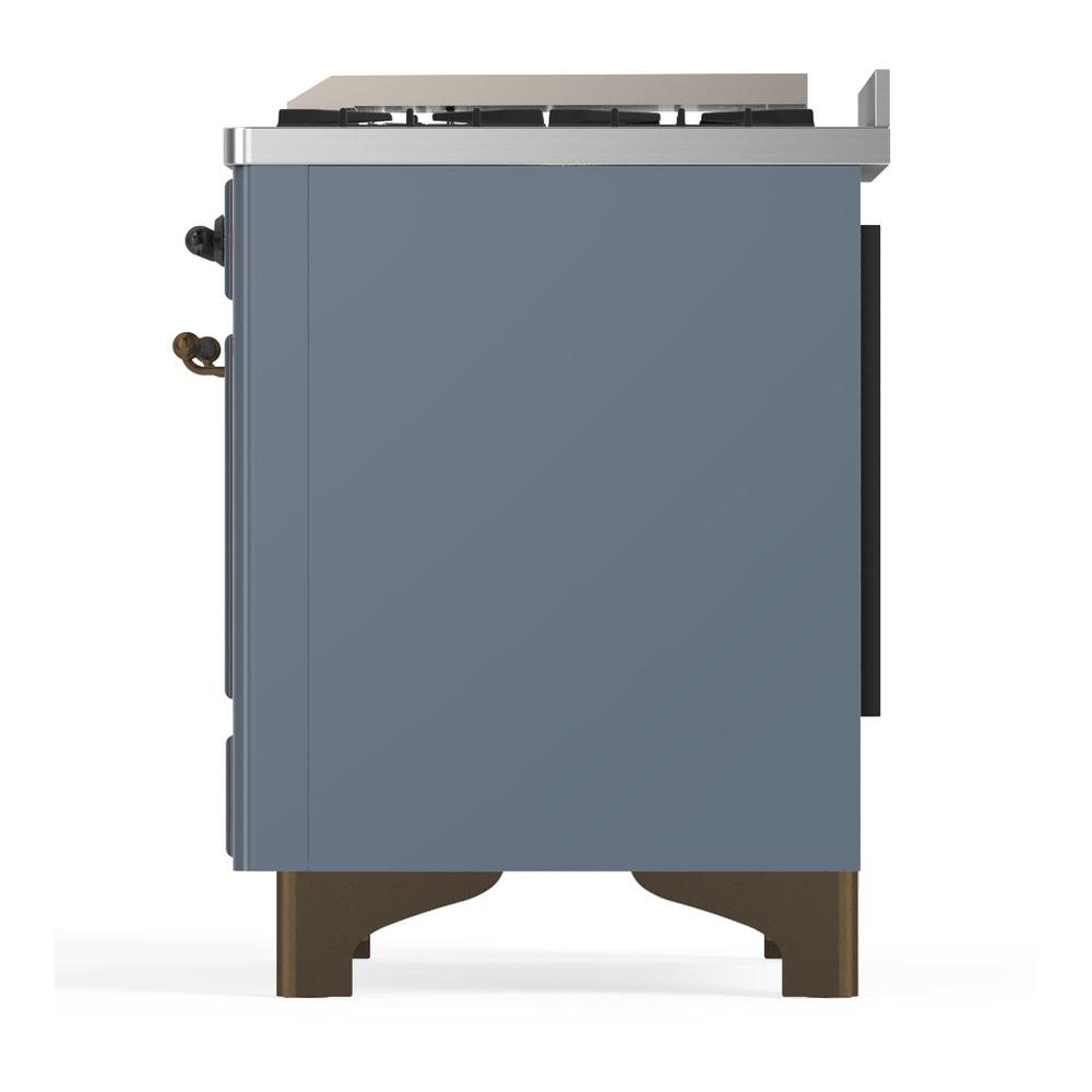 Ilve UM36FQNR3BGB Ilve Um36Fqnr3Bgb Majestic Iii 36 Inch Dual Fuel Range With 6 Black Brass Burners And Griddle, Dual Function Burner Up To 25,000 Btu (Solid Door, Blue Grey, Burnished, Natural Gas)