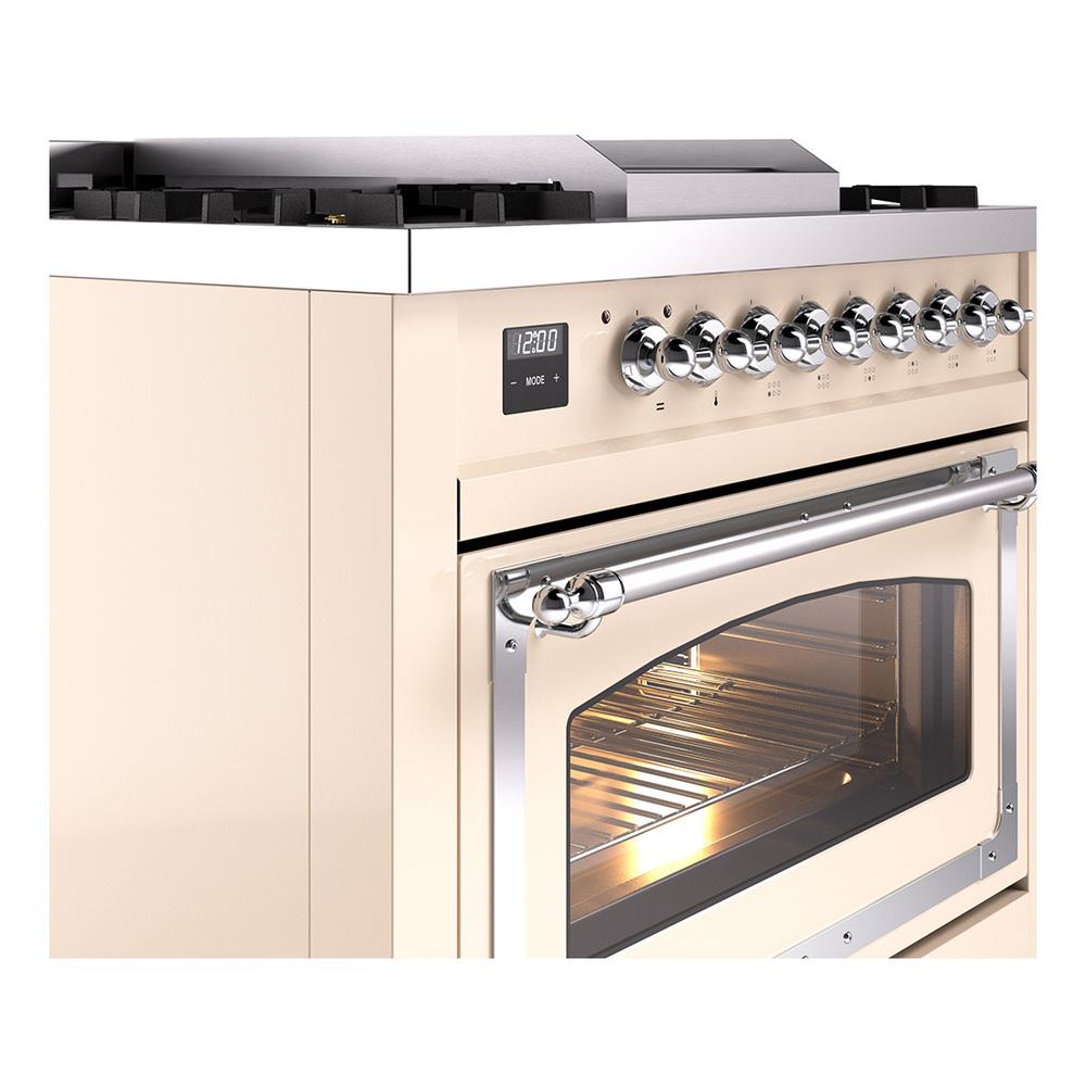 Ilve UN36FNMPAWC Ilve Un36Fnmpawc Nostalgie Ii Noblesse 36" Dual Fuel Range (Natural Gas, Triple Glass Door, Antique White, Chrome)