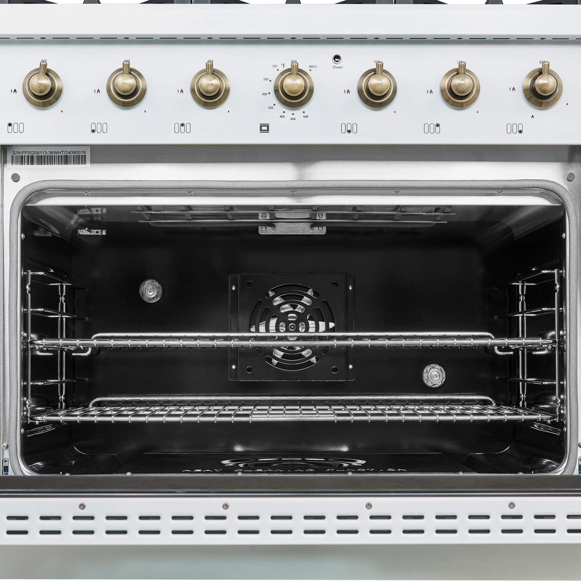 Forno FFSGS611336WHT Forno Antico 36-Inch Dual Fuel Range White And Antique Brass Design With 6 Sealed Gas Burners And Electric Convection Oven