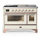 Ilve UM48FSNR3AWP Ilve Um48Fsnr3Awp Majestic Iii 48 Inch Dual Fuel Range With 5 Black Brass Burners, Griddle And French Top, Dual Function Burner Up To 25,000 Btu (Natural Gas, Triple Glass Door, Antique White, Copper)