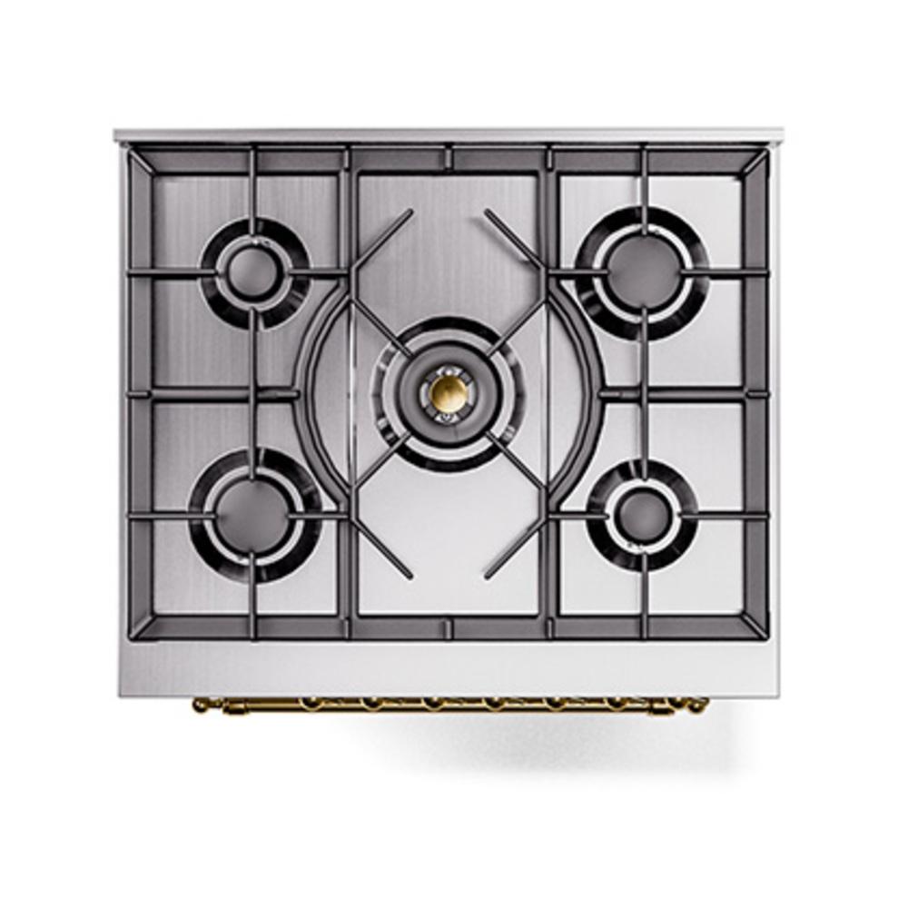 Ilve UN30NMPWHG Ilve Un30Nmpwhg Nostalgie Ii Noblesse 30" Dual Fuel Range (Natural Gas, Triple Glass Door, White, Brass)