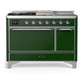 Ilve UM48FSQNR3EGCLP Ilve Um48Fsqnr3Egclp Majestic Iii 48 Inch Dual Fuel Range With 5 Black Brass Burners, Griddle And French Top, Dual Function Burner Up To 25,000 Btu (Liquid Propane, Solid Door, Emerald Green, Chrome)