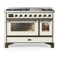 Ilve UM48FNR3AWBLP Ilve Um48Fnr3Awblp Majestic Iii 48 Inch Dual Fuel Range With 8 Burners And Griddle, Dual Function Burner Up To 25,000 Btu (Liquid Propane, Triple Glass Door, Antique White, Burnished)