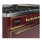 Ilve UM60FQNR3BUG Ilve Um60Fqnr3Bug Majestic Iii 60 Inch Dual Fuel Range With 9 Burners And Griddle, Dual Function Burner Up To 25,000 Btu (Natural Gas, Solid Door, Burgundy, Brass)