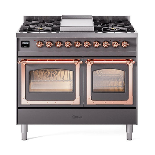 Ilve UND40FNMPMGPLP Ilve Und40Fnmpmgplp Nostalgie Ii Noblesse 40" Dual Fuel Range (Liquid Propane, Triple Glass Door, Graphite Matte, Copper)