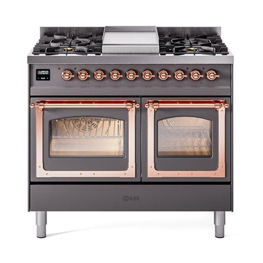 Ilve UND40FNMPMGPLP Ilve Und40Fnmpmgplp Nostalgie Ii Noblesse 40" Dual Fuel Range (Liquid Propane, Triple Glass Door, Graphite Matte, Copper)