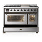 Ilve UM48FNR3SSB Ilve Um48Fnr3Ssb Majestic Iii 48 Inch Dual Fuel Range With 8 Burners And Griddle, Dual Function Burner Up To 25,000 Btu (Natural Gas, Triple Glass Door, Stainless Steel, Burnished)
