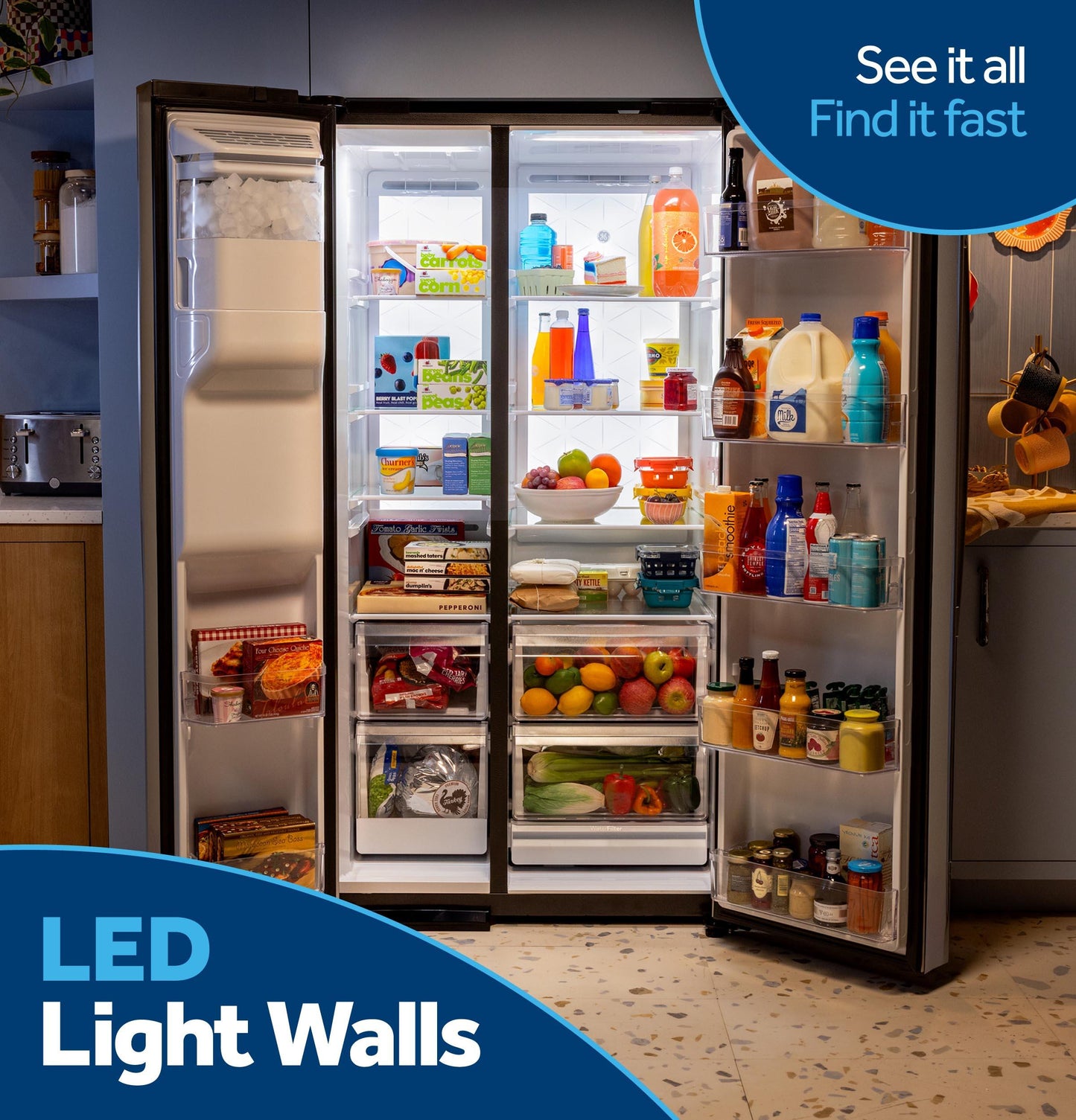 Ge Appliances GZS24PYYFS Ge® 23.5 Cu. Ft. Counter-Depth Side-By-Side Refrigerator With Led Light Walls And Extra Tall Dispenser