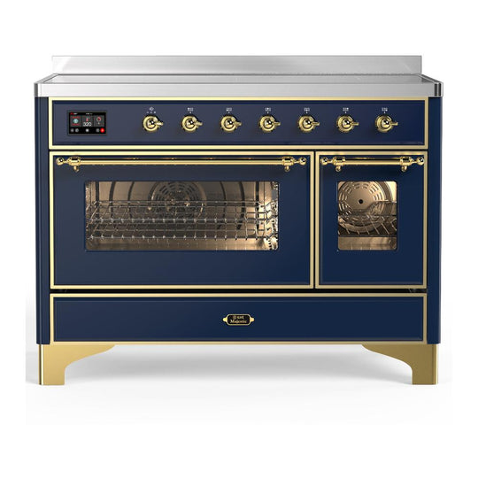 Ilve UMIB48NR3MBG Ilve Umib48Nr3Mbg Majestic Iii 48 Inch Induction Range With 6 Elements, 5.02 Cu. Ft. Total Oven Capacity (Triple Glass Door, Midnight Blue, Brass)