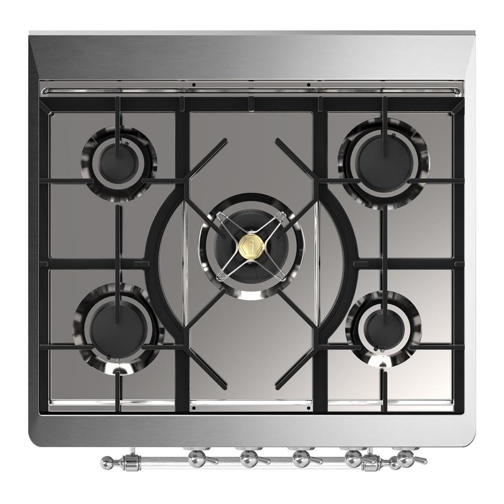 Ilve UM30NR3SSC Ilve Um30Nr3Ssc Majestic Iii 30 Inch Dual Fuel Range With 5 Black Brass Burners, Dual Function Burner Up To 25,000 Btu (Natural Gas, Triple Glass Door, Stainless Steel, Chrome)