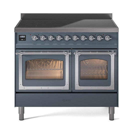 Ilve UNDI406NMPBGC Ilve Undi406Nmpbgc Nostalgie Ii Noblesse 40" Induction Range (Triple Glass Door, Blue Grey, Chrome)