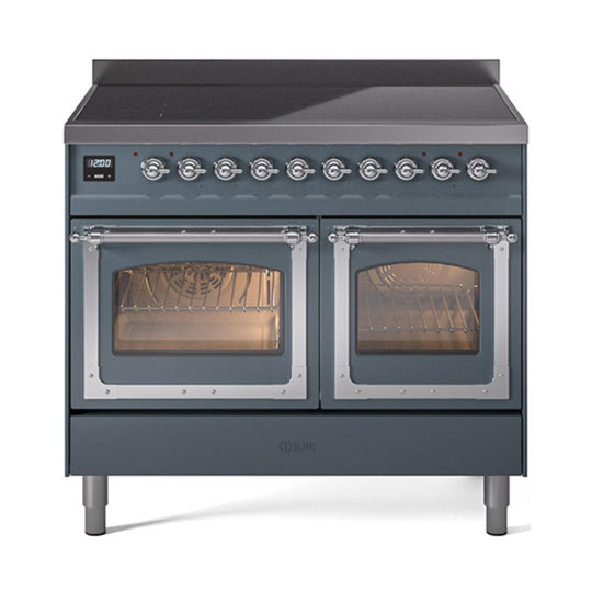 Ilve UNDI406NMPBGC Ilve Undi406Nmpbgc Nostalgie Ii Noblesse 40" Induction Range (Triple Glass Door, Blue Grey, Chrome)