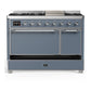 Ilve UM48FQNR3BGCLP Ilve Um48Fqnr3Bgclp Majestic Iii 48 Inch Dual Fuel Range With 8 Burners And Griddle, Dual Function Burner Up To 25,000 Btu (Liquid Propane, Solid Door, Blue Grey, Chrome)