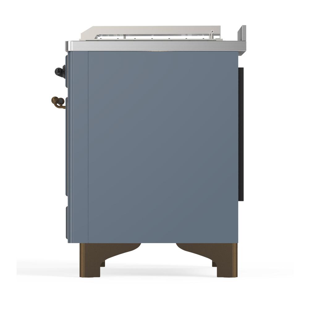 Ilve UM48FSQNR3BGB Ilve Um48Fsqnr3Bgb Majestic Iii 48 Inch Dual Fuel Range With 5 Black Brass Burners, Griddle And French Top, Dual Function Burner Up To 25,000 Btu (Natural Gas, Solid Door, Blue Grey, Burnished)