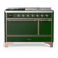 Ilve UM48FSQNR3EGPLP Ilve Um48Fsqnr3Egplp Majestic Iii 48 Inch Dual Fuel Range With 5 Black Brass Burners, Griddle And French Top, Dual Function Burner Up To 25,000 Btu (Liquid Propane, Solid Door, Emerald Green, Copper)