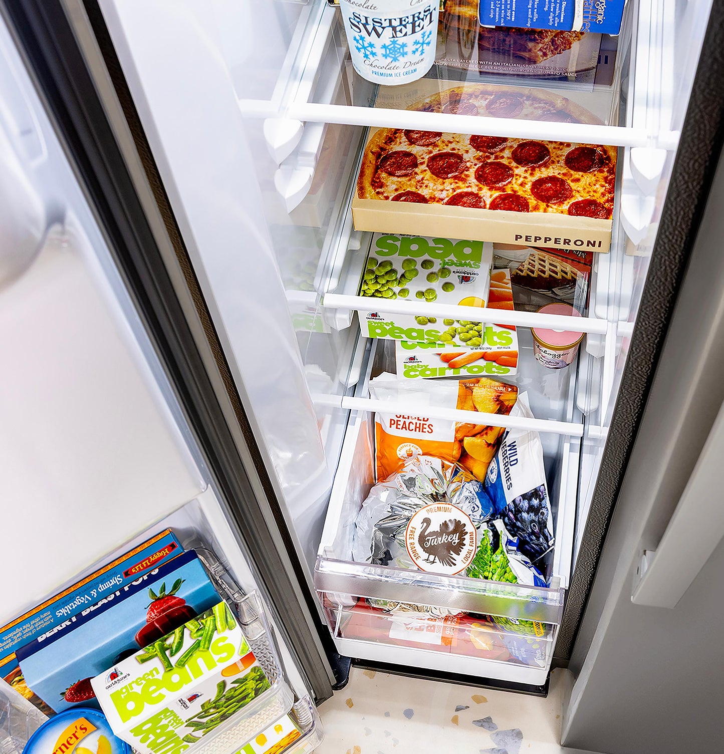 Ge Appliances GZS24NMYES Ge® 23.6 Cu. Ft. Counter-Depth Side-By-Side Refrigerator With Extra Tall Dispenser And In-Door Icemaker