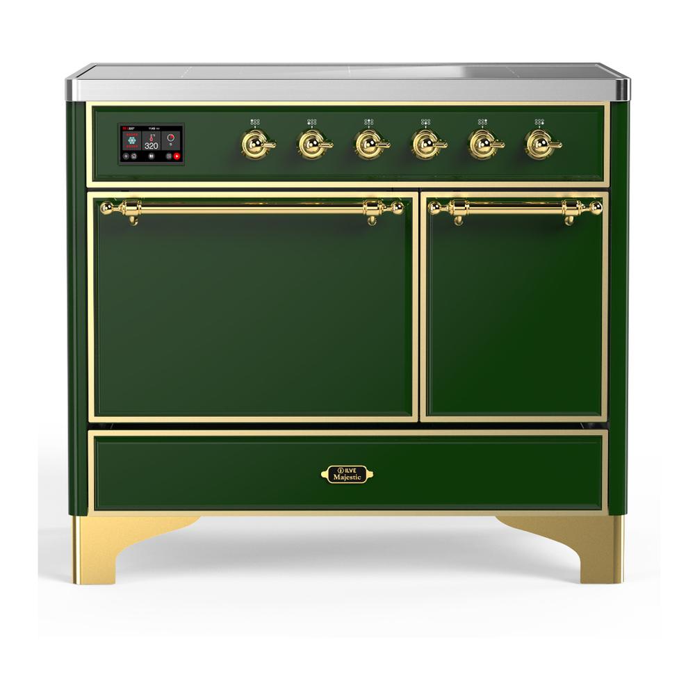 Ilve UMDIB40QNR3EGG Ilve Umdib40Qnr3Egg Majestic Iii 40 Inch Induction Range With 6 Elements, 3.82 Cu. Ft. Total Oven Capacity (Solid Door, Emerald Green, Brass)