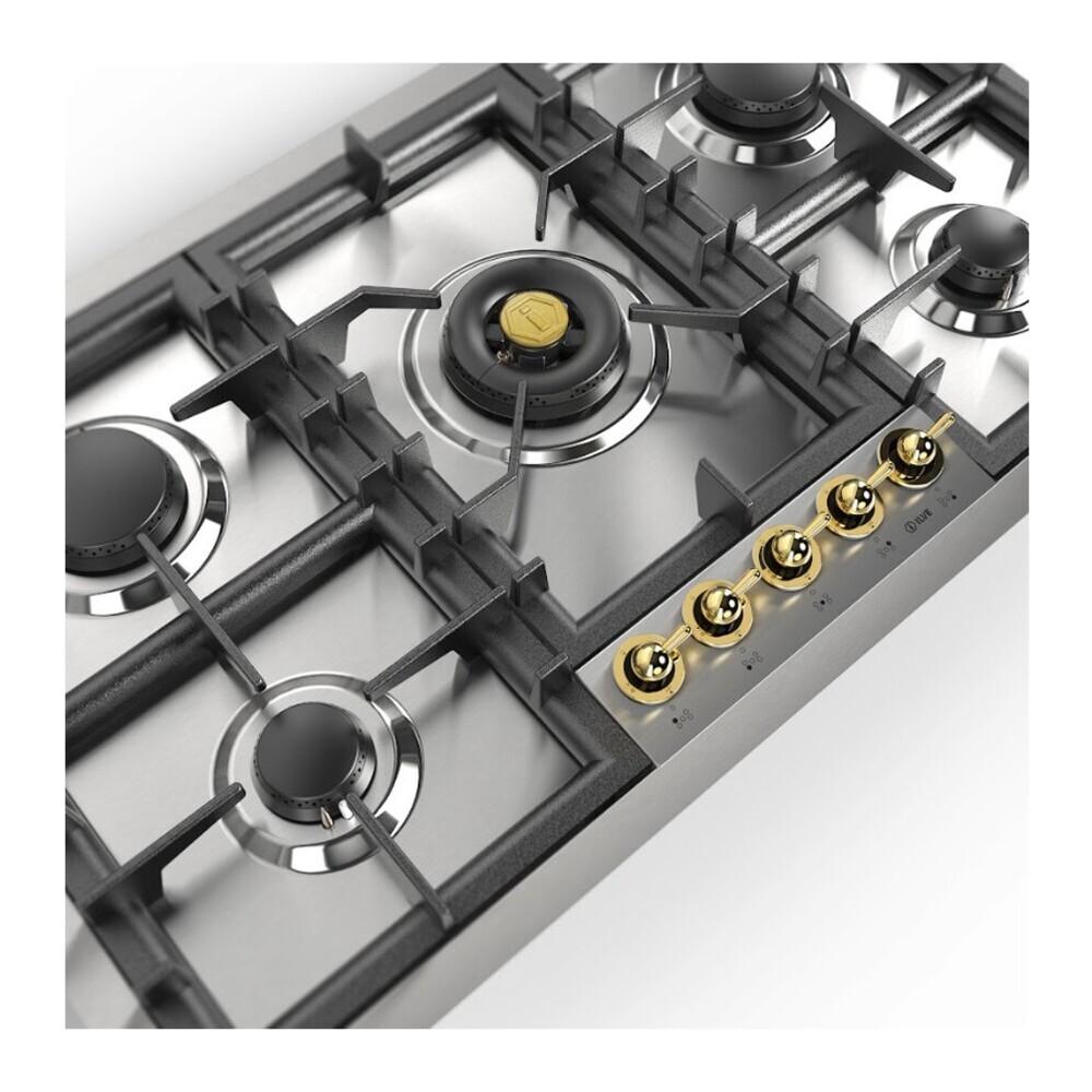 Ilve UHCPT95NSSGLP Ilve Uhcpt95Nssglp Nostalgie Ii 36 Inch Built-In Gas Cooktop With Total Black Brass Burners, In Stainless Steel (5 Sealed Burners, Liquid Propane, Brass)