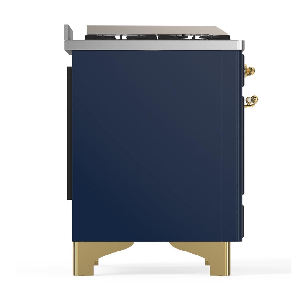 Ilve UM48FSQNR3MBGLP Ilve Um48Fsqnr3Mbglp Majestic Iii 48 Inch Dual Fuel Range With 5 Black Brass Burners, Griddle And French Top, Dual Function Burner Up To 25,000 Btu (Liquid Propane, Solid Door, Midnight Blue, Brass)