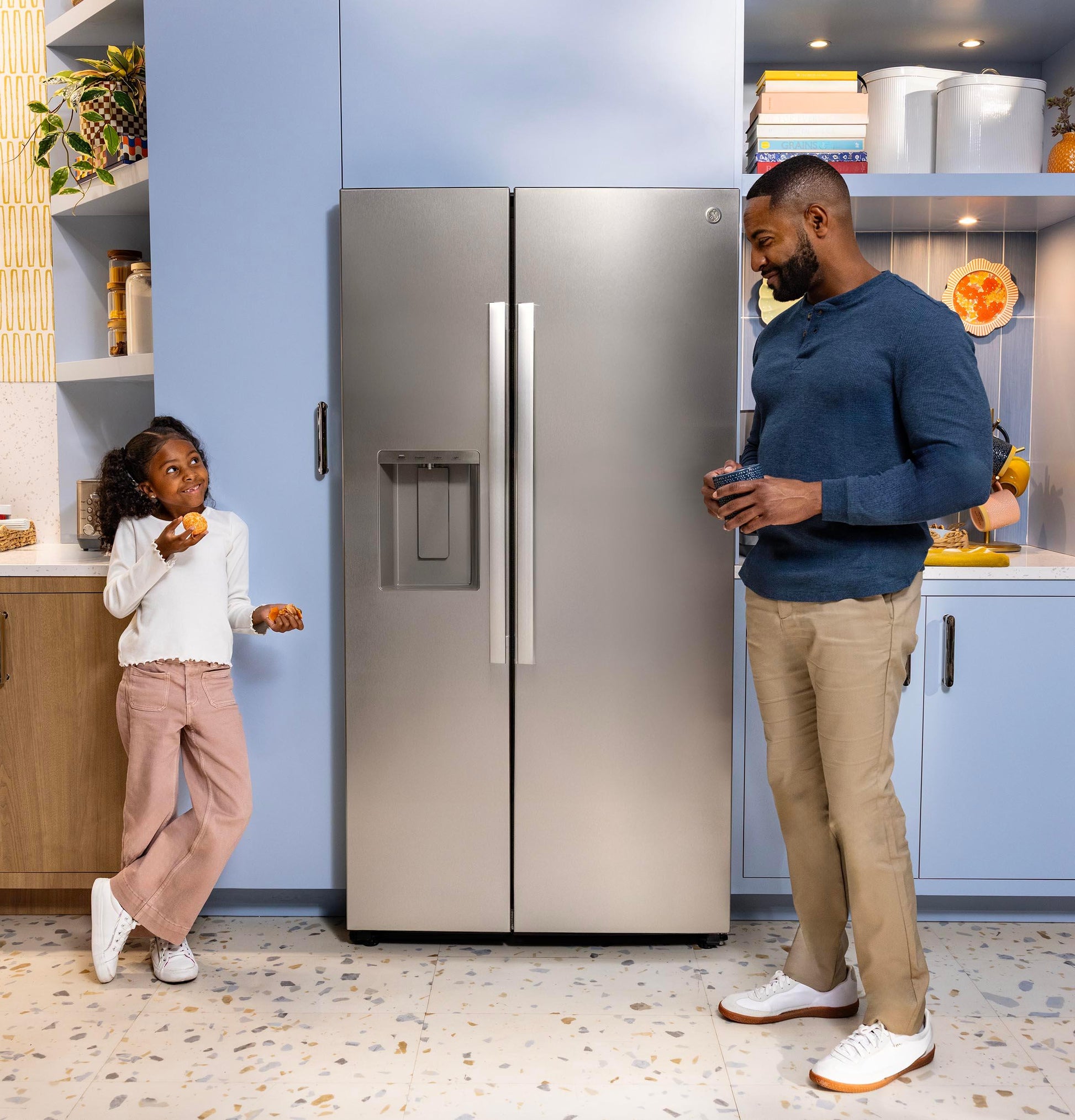 Ge Appliances GZS24NYYFS Ge® 23.6 Cu. Ft. Counter-Depth Side-By-Side Refrigerator With Extra Tall Dispenser And In-Door Icemaker