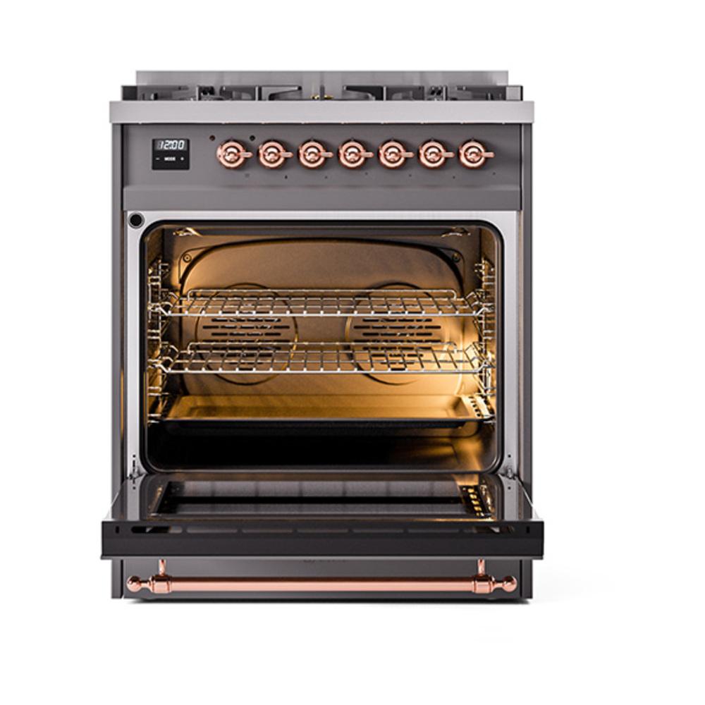 Ilve UN30NMPMGPLP Ilve Un30Nmpmgplp Nostalgie Ii Noblesse 30" Dual Fuel Range (Liquid Propane, Triple Glass Door, Graphite Matte, Copper)