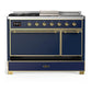 Ilve UM48FSQNR3MBGLP Ilve Um48Fsqnr3Mbglp Majestic Iii 48 Inch Dual Fuel Range With 5 Black Brass Burners, Griddle And French Top, Dual Function Burner Up To 25,000 Btu (Liquid Propane, Solid Door, Midnight Blue, Brass)