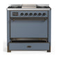 Ilve UM36FQNR3BGB Ilve Um36Fqnr3Bgb Majestic Iii 36 Inch Dual Fuel Range With 6 Black Brass Burners And Griddle, Dual Function Burner Up To 25,000 Btu (Solid Door, Blue Grey, Burnished, Natural Gas)