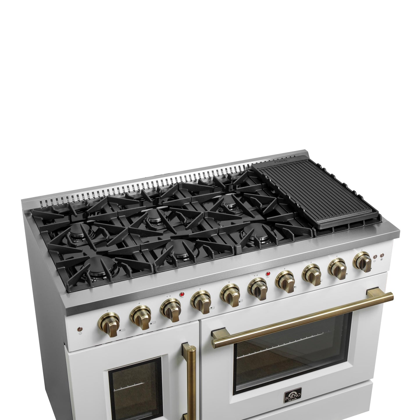 Forno FFSGS644448WHT Forno Galiano 48-Inch Freestanding French Door Gas Range, White & Antique Brass