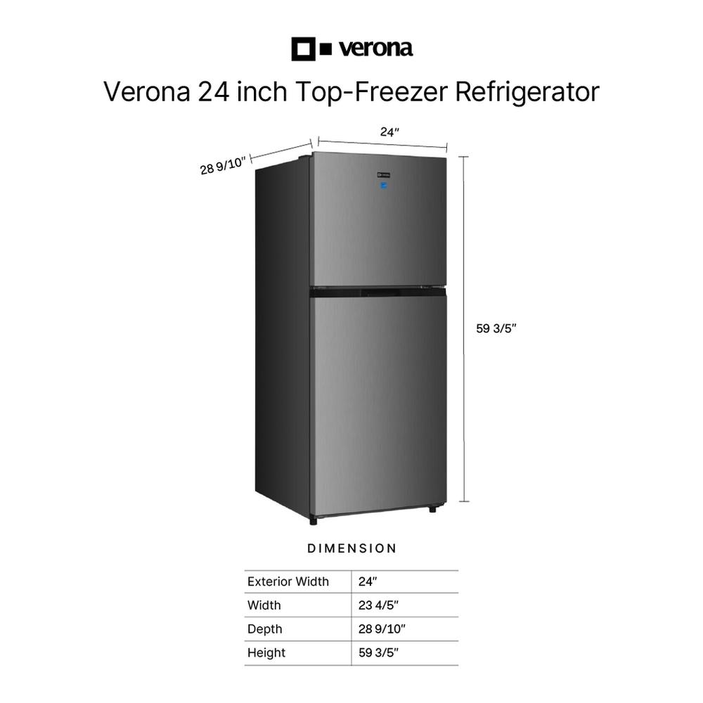 Verona VEFTF2412RSL Verona Veftf2412Rsl 24 Inch Top Freezer Refrigerator With 12 Cu. Ft. Total Capacity, Reversible Doors, Recessed Handle, Energy Star (Stainless Steel Look)