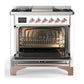 Ilve UM36FNR3WHPLP Ilve Um36Fnr3Whplp Majestic Iii 36 Inch Dual Fuel Range With 6 Black Brass Burners And Griddle, Dual Function Burner Up To 25,000 Btu (Triple Glass Door, White, Copper, Liquid Propane)