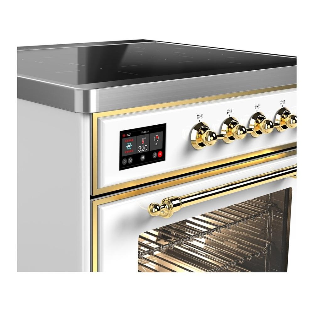 Ilve UMIB30NR3WHG Ilve Umib30Nr3Whg Majestic Iii 30 Inch Induction Range With 4 Elements, 4 Cu. Ft. Oven Capacity (Triple Glass Door, White, Brass)