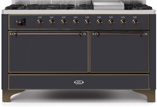 Ilve UM15FDQNS3MGB Majestic Ii 60 Inch Dual Fuel Natural Gas Freestanding Range In Matte Graphite With Bronze Trim
