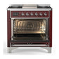 Ilve UM36FQNR3BUC Ilve Um36Fqnr3Buc Majestic Iii 36 Inch Dual Fuel Range With 6 Black Brass Burners And Griddle, Dual Function Burner Up To 25,000 Btu (Solid Door, Burgundy, Chrome, Natural Gas)