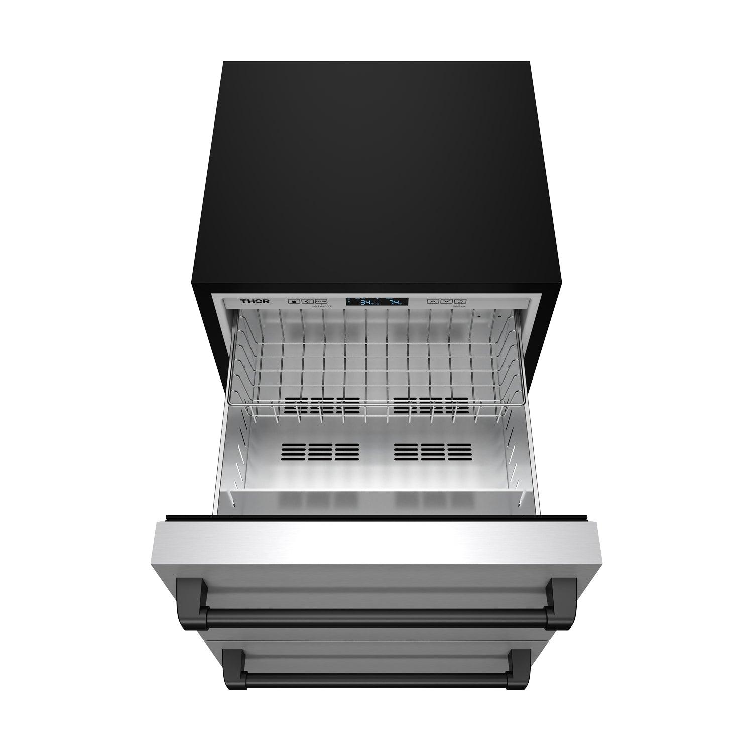 Thor Kitchen RF24UBLK 24 Inch Undercounter Built-In Or Freestanding Drawer Refrigerator - Stainless Steel/Black Gordon Ramsay Series
