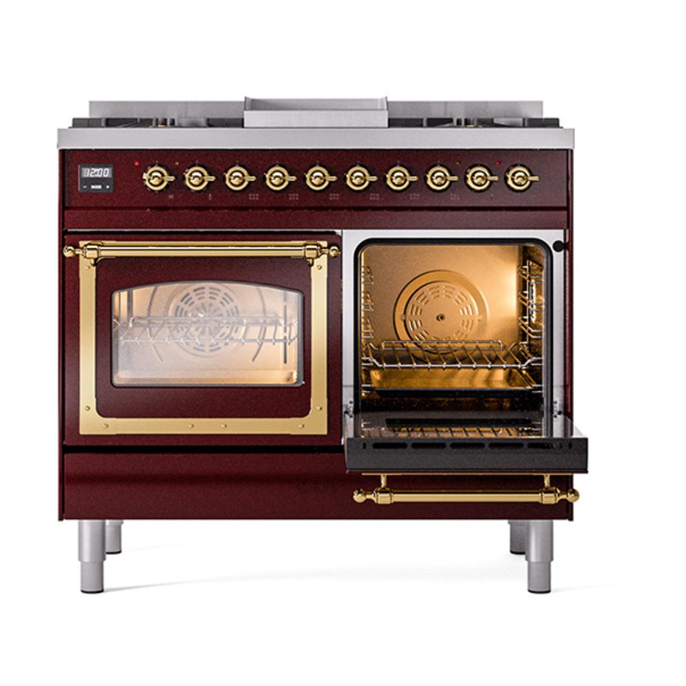 Ilve UND40FNMPBUG Ilve Und40Fnmpbug Nostalgie Ii Noblesse 40" Dual Fuel Range (Natural Gas, Triple Glass Door, Burgundy, Brass)