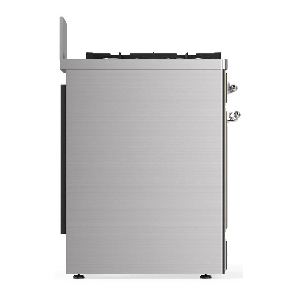 Ilve UM30NR3SSCLP Ilve Um30Nr3Ssclp Majestic Iii 30 Inch Dual Fuel Range With 5 Black Brass Burners, Dual Function Burner Up To 25,000 Btu (Liquid Propane, Triple Glass Door, Stainless Steel, Chrome)