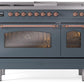 Ilve UP48FSNMPBGP Nostalgie Ii 48 Inch Dual Fuel Natural Gas Freestanding Range In Blue Grey With Copper Trim
