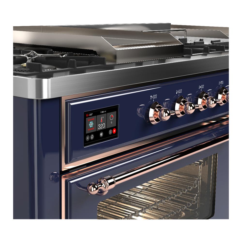 Ilve UM60FSNR3MBP Ilve Um60Fsnr3Mbp Majestic Iii 60 Inch Dual Fuel Range With 7 Burners, Griddle And French Top, Dual Function Burner With Up To 25,000 Btu (Natural Gas, Triple Glass Door, Midnight Blue, Copper)