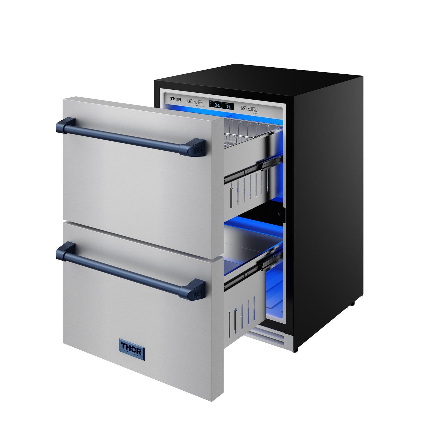 Thor Kitchen RF24UBLU 24 Inch Undercounter Built-In Or Freestanding Drawer Refrigerator - Stainless Steel/Blue Gordon Ramsay Series