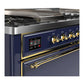 Ilve UM60FSQNR3MBGLP Ilve Um60Fsqnr3Mbglp Majestic Iii 60 Inch Dual Fuel Range With 7 Burners, Griddle And French Top, Dual Function Burner With Up To 25,000 Btu (Liquid Propane, Solid Door, Midnight Blue, Brass)