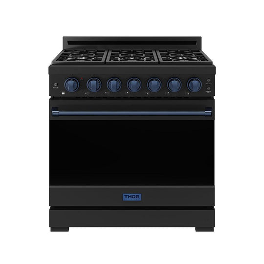 Thor Kitchen RSG36PBBLU 36 Inch Professional Gas Range With Precision Knob In Black And Blue Gordon Ramsay Series
