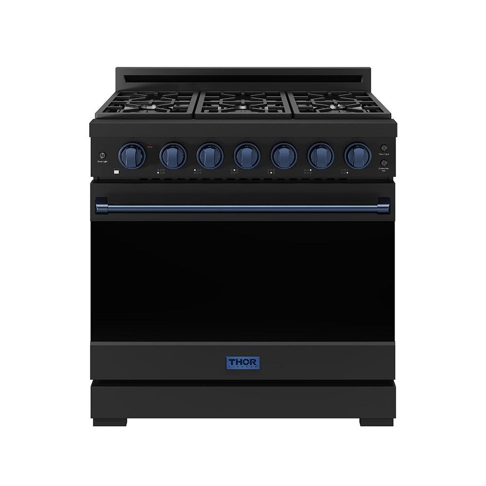 Thor Kitchen RSG36PBLPBLU 36 Inch Professional Liquid Propane Range With Precision Knob In Black And Blue Gordon Ramsay Series