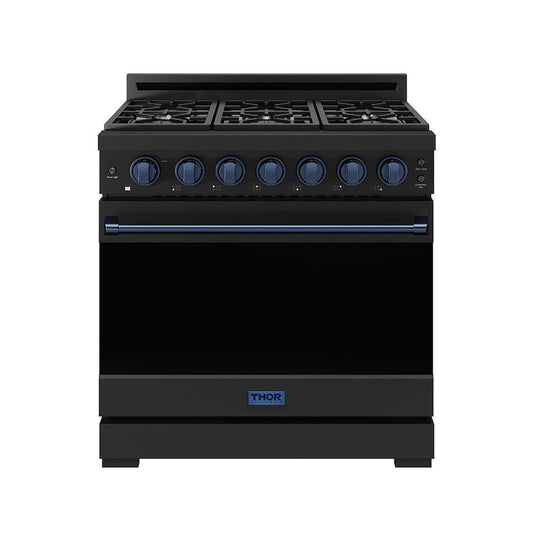 Thor Kitchen RSG36PBLPBLU 36 Inch Professional Liquid Propane Range With Precision Knob In Black And Blue Gordon Ramsay Series